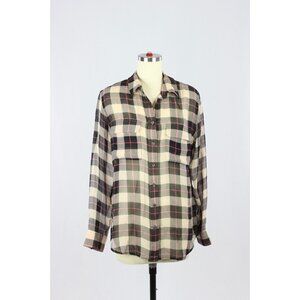 EQUIPMENT Slim Signature Black Plaid Check Silk Chiffon Blouse Shirt Top, Size S